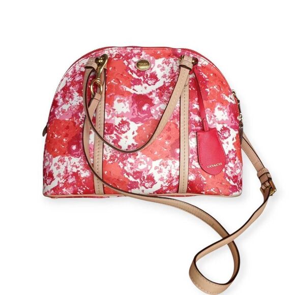 Coach Peyton Floral Cora Domed Satchel, Pink & Red #F31341 EUC. - Picture 1 of 12